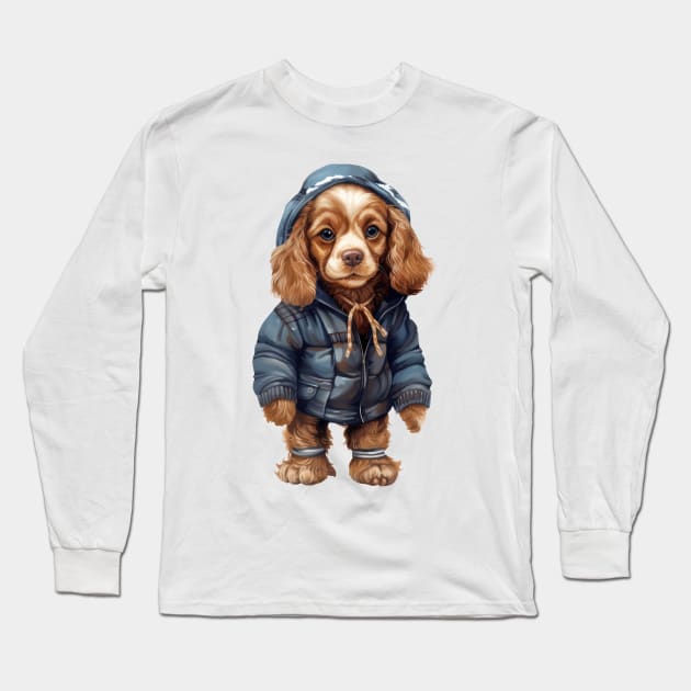 Winter American Cocker Spaniel Dog Long Sleeve T-Shirt by Chromatic Fusion Studio